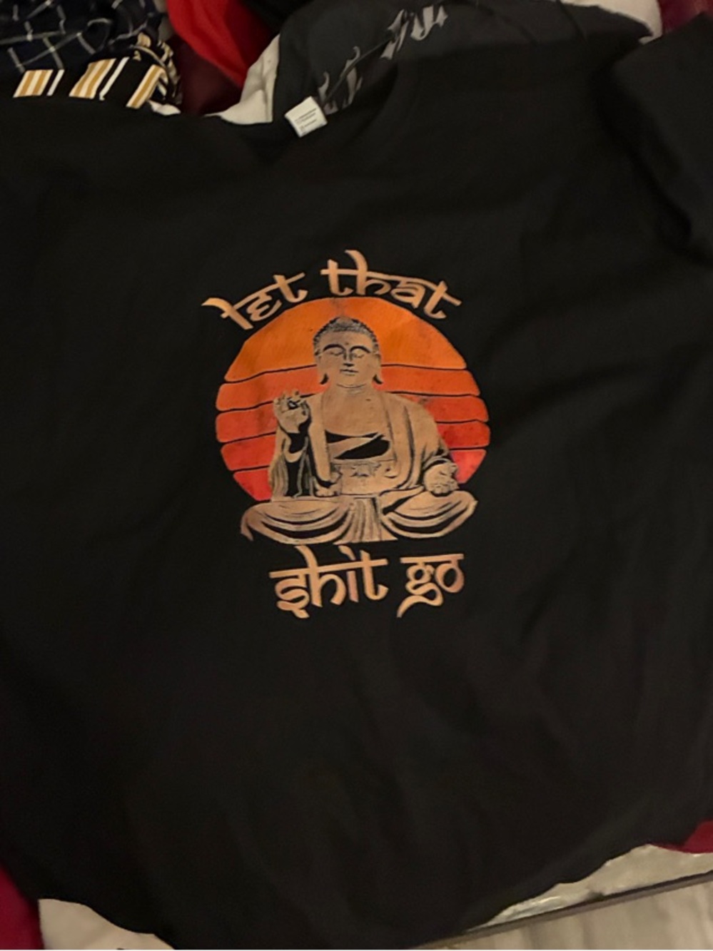 Black Graphic Tee with Sunset Buddha Print. Peace tshirt 2XL